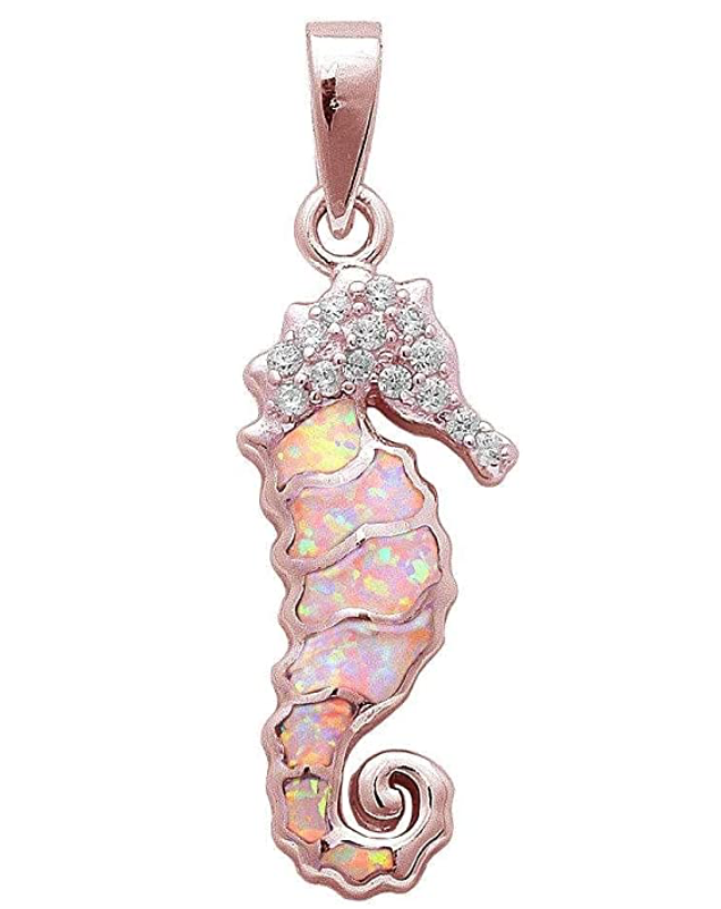 Cute Sea Horse Opal Charm Bracelet Pendant for Necklace Seahorse Jewelry Birthday Gift 925 Sterling Silver Rose Gold