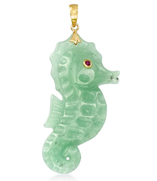 14K Gold Jade Sea Horse Charm Bracelet Pendant for Necklace Seahorse Jewelry Birthday Gift