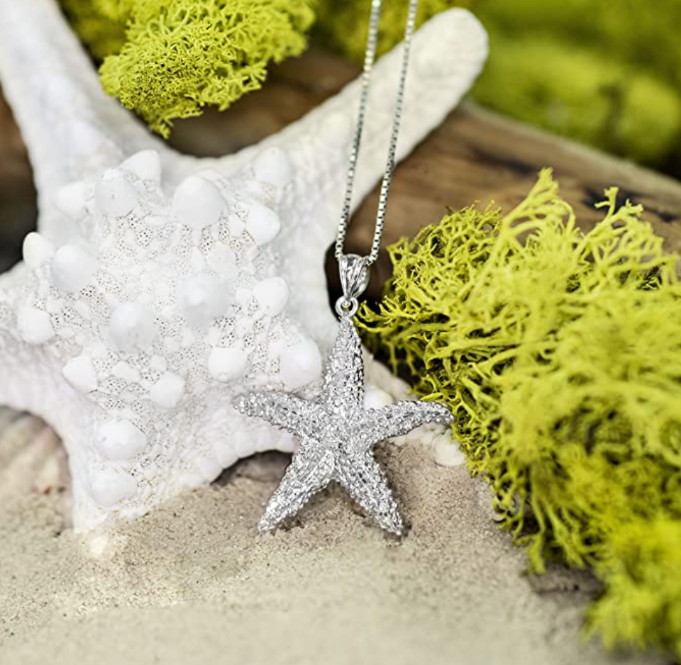 Textured Starfish Charm Pendant Necklace Star Fish Jewelry Birthday Gift 925 Sterling Silver Chain 18in.