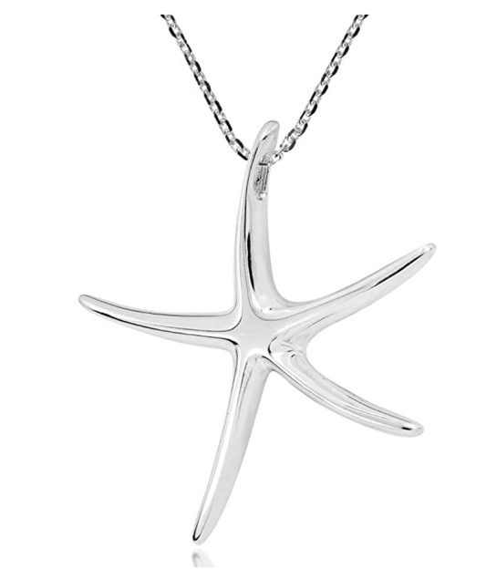 Cute Starfish Charm Pendant Necklace Star Fish Jewelry Birthday Gift 925 Sterling Silver Chain 18in.