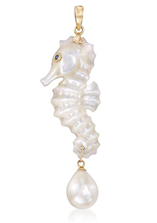 14K Gold Ocean Pearl Sea Horse Charm Bracelet Pendant Necklace Seahorse Chain Jewelry Birthday Gift
