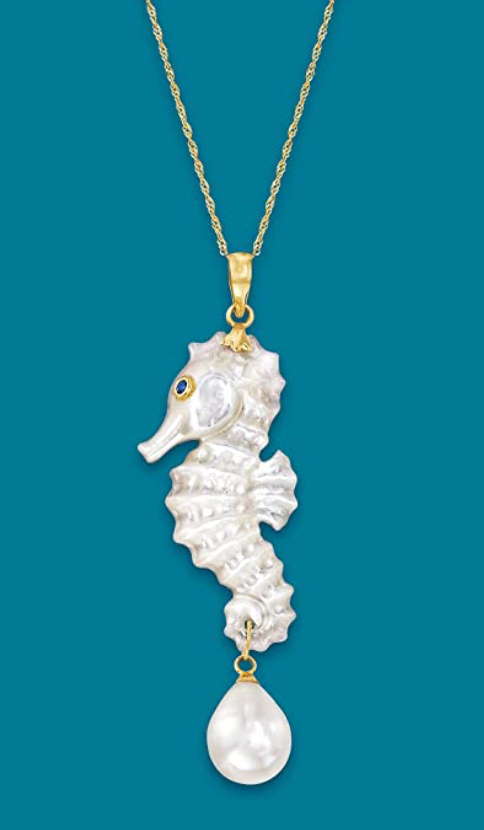 14K Gold Ocean Pearl Sea Horse Charm Bracelet Pendant Necklace Seahorse Chain Jewelry Birthday Gift