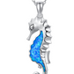 Blue Opal Sea Horse Charm Pendant Diamond Necklace Seahorse Jewelry Birthday Gift 925 Sterling Silver Chain 18in.