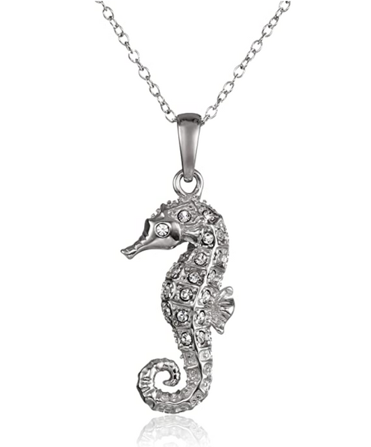 Small Sea Horse Charm Pendant Diamond Necklace Seahorse Jewelry Birthday Gift 925 Sterling Silver Chain 18in.