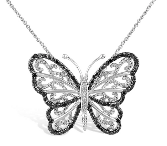Black Wings Butterfly Pendant Diamond Necklace Butterfly Jewelry Birthday Gift 925 Sterling Silver Chain 18in.