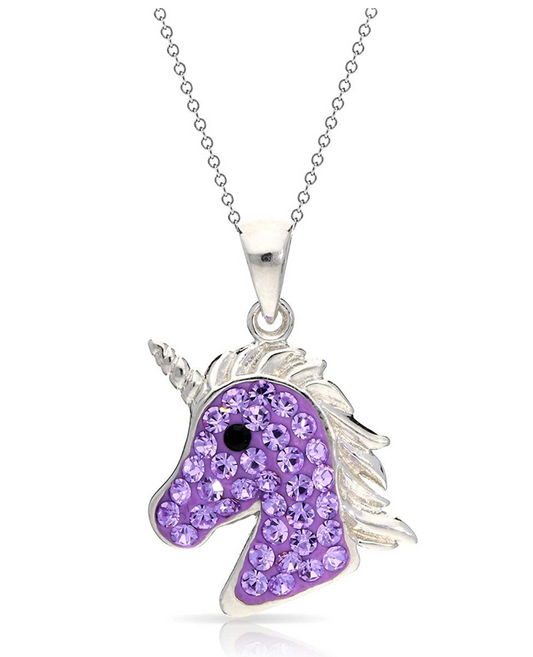 Cute Purple Unicorn Charm Pendant Diamond Necklace Unicorn Jewelry Birthday Gift 925 Sterling Silver Chain 18in.