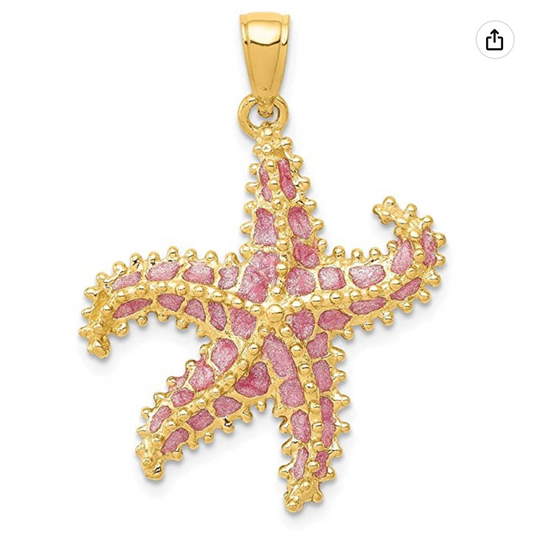 14K Gold Pink Starfish Charm Bracelet Pendant For Necklace Star Fish Jewelry Birthday Gift