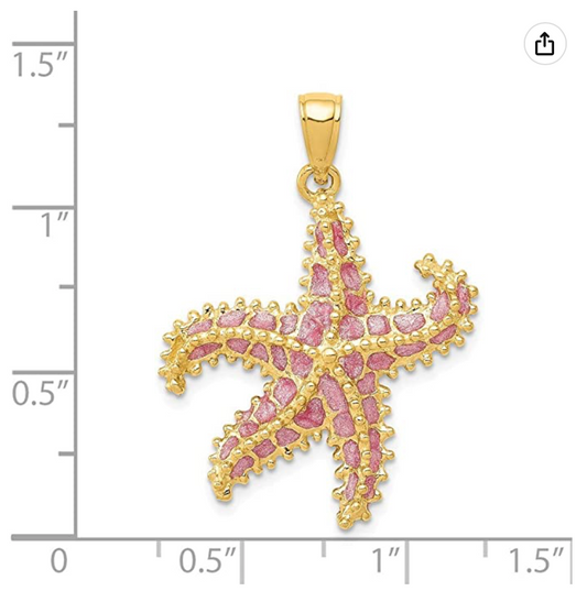 14K Gold Pink Starfish Charm Bracelet Pendant For Necklace Star Fish Jewelry Birthday Gift