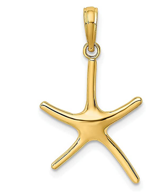 Dainty 14K Gold Dancing Starfish Charm Bracelet Pendant For Necklace Star Fish Jewelry Birthday Gift