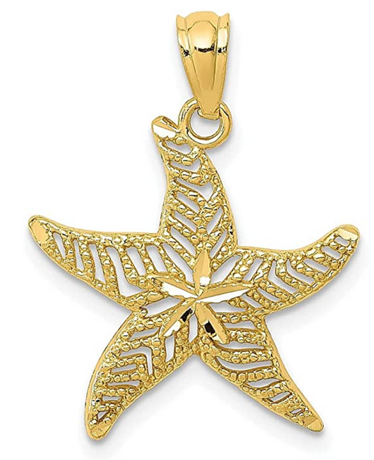 14K Gold Filigree Dancing Starfish Charm Bracelet Pendant For Necklace Star Fish Jewelry Birthday Gift