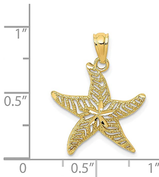 14K Gold Filigree Dancing Starfish Charm Bracelet Pendant For Necklace Star Fish Jewelry Birthday Gift
