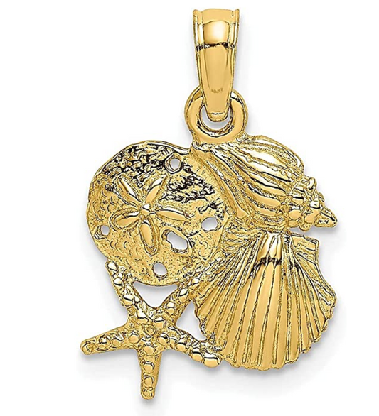 14K Gold Dainty Seashell Starfish Charm Bracelet Pendant for Necklace Small Sea Shell Jewelry Birthday Gift
