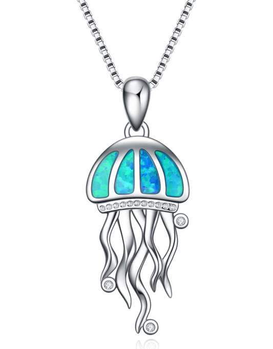 Blue Opal Turtle Dolphin Jellyfish Octopus Conch Seashell Seahorse Stingray Whale Pendant Necklace Tropical Sean Ocean Hawaiian Jewelry Birthday Gift Chain 925 Sterling Silver 18in.