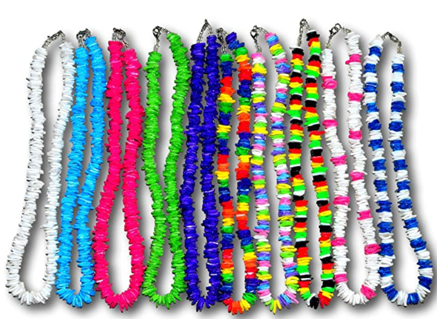 Colorful Puka Shells Natural Beaded Rope Cord Hawaiian Necklace Lucky Charm Rasta Chain Surfer Jewelry Birthday Gift 18in.