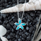 Blue Opal Starfish Plumeria Necklace Lucky Charm Flower Pendant Chain Surfer Jewelry Birthday Gift Sterling Silver 18in.