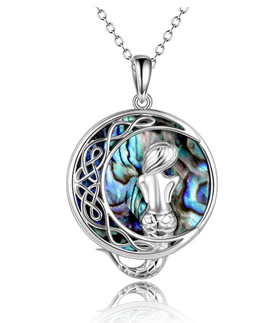 Abalone Mermaid Crescent Moon Mermaid Pendant Mermaid Phoenix Jewelry Birthday Gift Set 925 Sterling Silver Chain 18in.