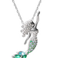 Cute Blue Green Mermaid Crescent Moon Mermaid Pendant Mermaid Phoenix Jewelry Birthday Gift Set 925 Sterling Silver Chain 18in.
