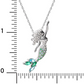 Cute Blue Green Mermaid Crescent Moon Mermaid Pendant Mermaid Phoenix Jewelry Birthday Gift Set 925 Sterling Silver Chain 18in.