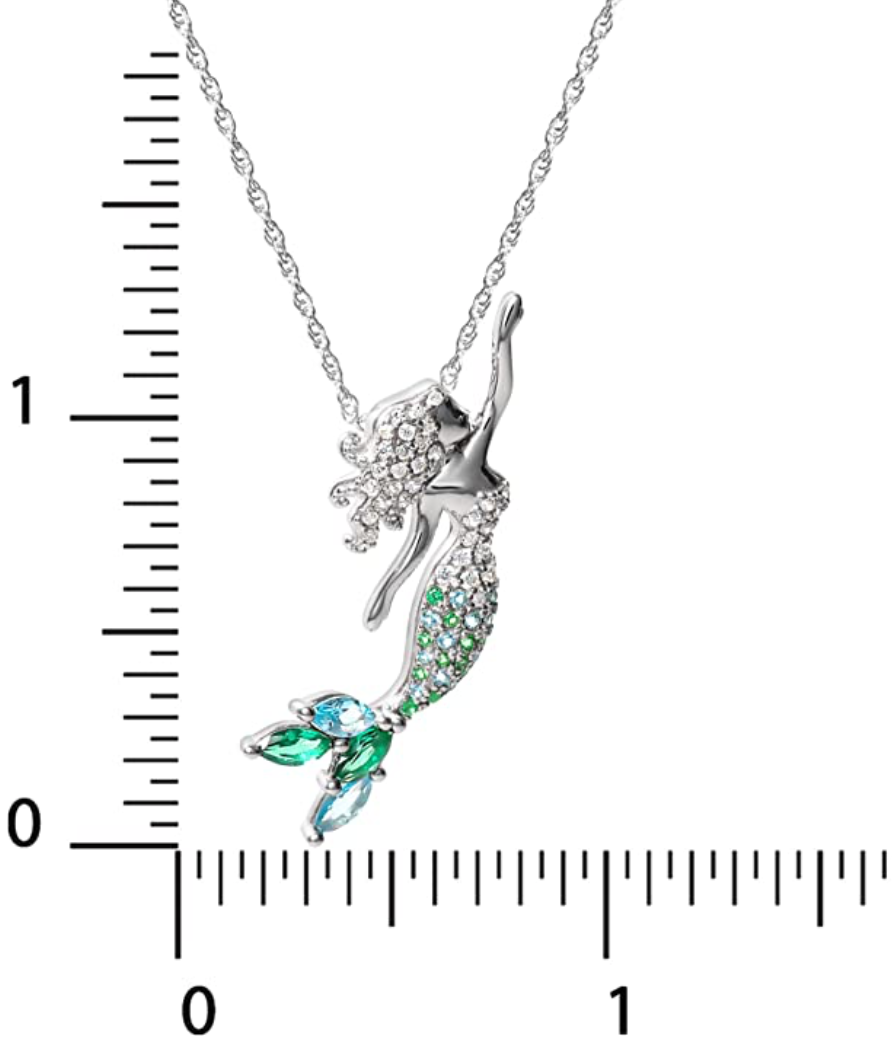 Cute Blue Green Mermaid Crescent Moon Mermaid Pendant Mermaid Phoenix Jewelry Birthday Gift Set 925 Sterling Silver Chain 18in.