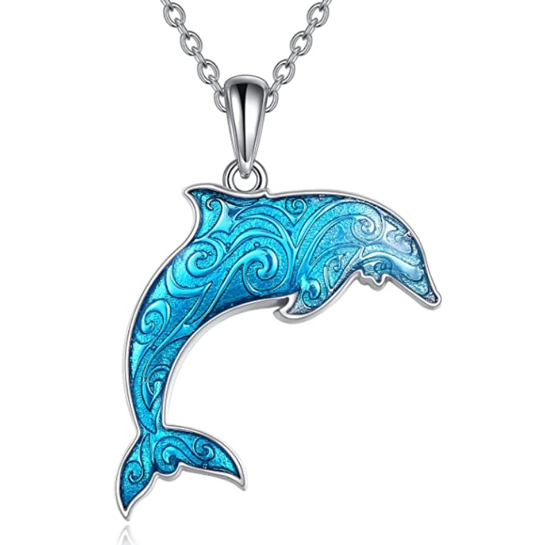 Shark Sea Turtle Whale Manatee Necklace Diamond Pendant Tropical Dolphin Otter Jewelry Sea Ocean Birthday Gift 925 Sterling Silver Chain 20in.