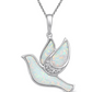 Cute White Opal Dove Necklace Diamond Pendant Holy Dove Jewelry Birthday Gift 925 Sterling Silver 18in.