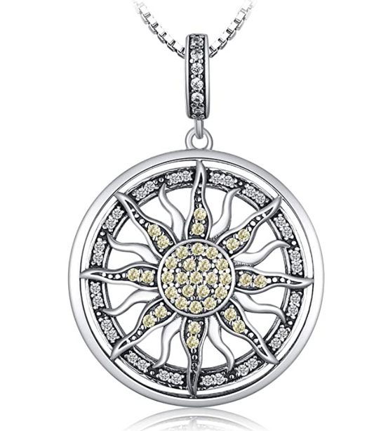 Circle Star Sun Sunflower Pendant Necklace Diamond Pendant Sun Disc Jewelry Birthday Gift 925 Sterling Silver 18in.