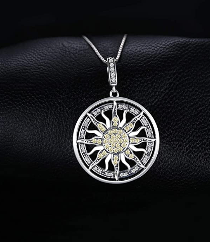 Circle Star Sun Sunflower Pendant Necklace Diamond Pendant Sun Disc Jewelry Birthday Gift 925 Sterling Silver 18in.