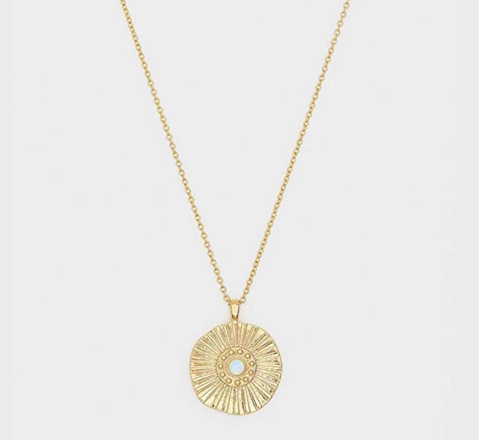 Circle Sunburst Coin Pendant Necklace Diamond Pendant Sun Disc Jewelry Birthday Gift 18K Gold Plated Brass 18in.