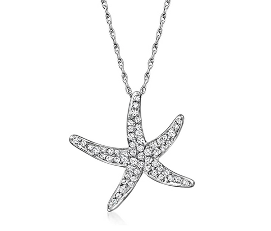 0.25ct. Diamond Starfish Charm Pendant Necklace Star Fish Jewelry Birthday Gift 925 Sterling Silver Chain 18in.