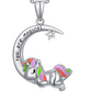 Cow Cat Elephant Unicorn Snake Butterfly Shark Dolphin Fairy Pendant Diamond Heart Love Necklace]Jewelry Birthday Gift Chain 925 Sterling Silver 18in.