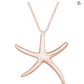 Rose Gold 925 Sterling Silver Starfish Seashell Necklace Collar Bib Pendant Star Fish Sea Shell Jewelry Birthday Gift 925 Sterling Silver Chain 18in.