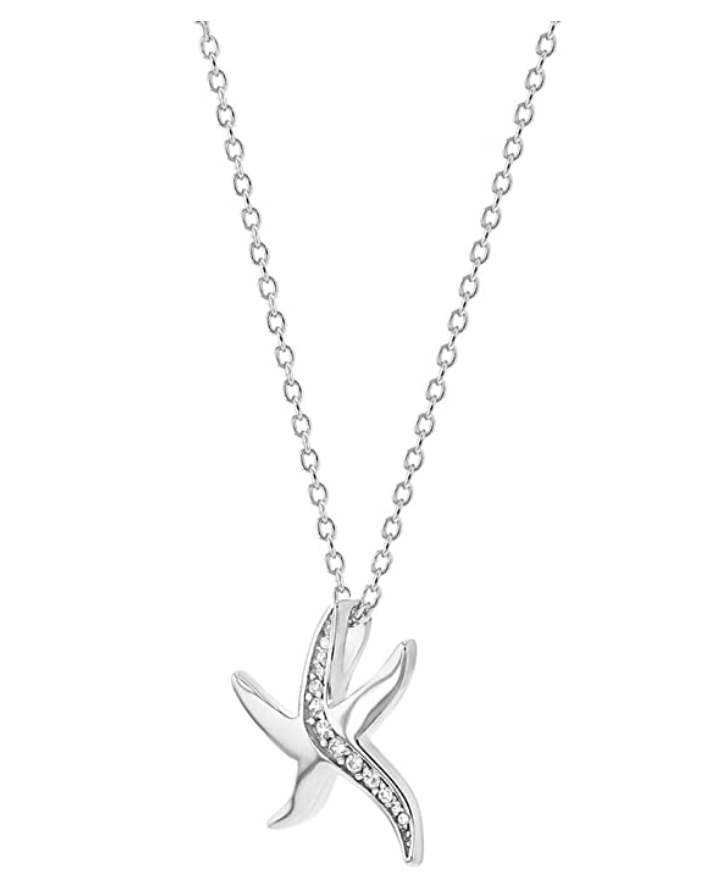 Cute Diamond Starfish Seashell Necklace  Pendant Star Fish Jewelry Birthday Gift 925 Sterling Silver Chain 18in.
