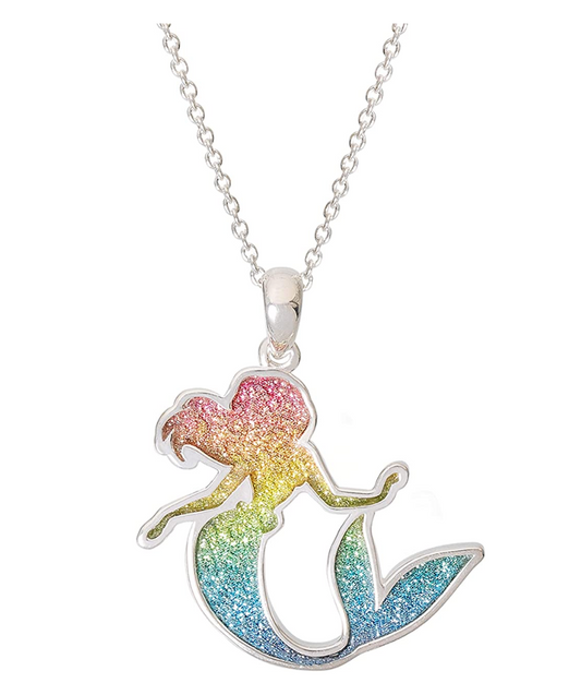 Crystal Rainbow Cute Mermaid Pendant Mermaid Kids Jewelry Birthday Gift 925 Sterling Silver Chain 18in.