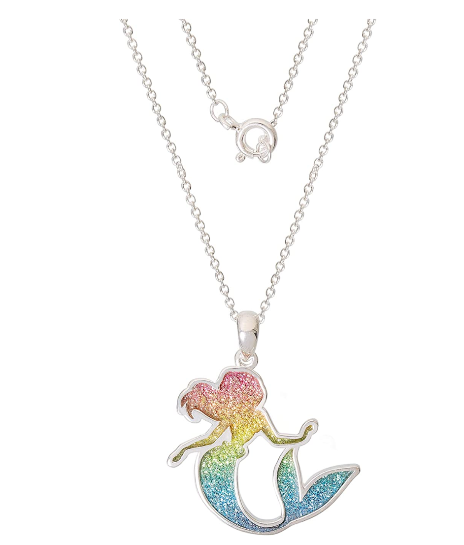 Crystal Rainbow Cute Mermaid Pendant Mermaid Kids Jewelry Birthday Gift 925 Sterling Silver Chain 18in.