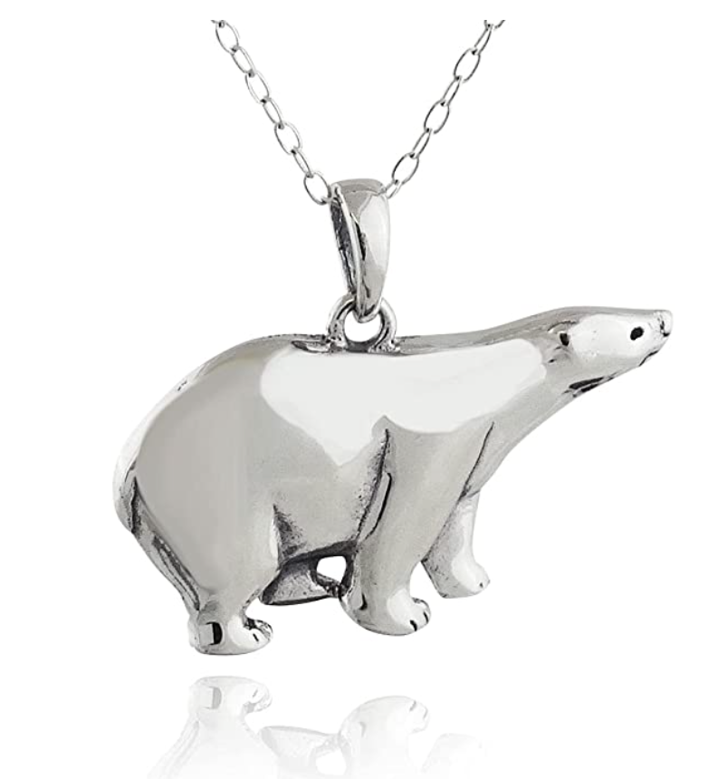 Polar Bear Necklace Pendant Polar Bear Jewelry Arctic Viking Hunter Gift 925 Sterling Silver Chain 18in.