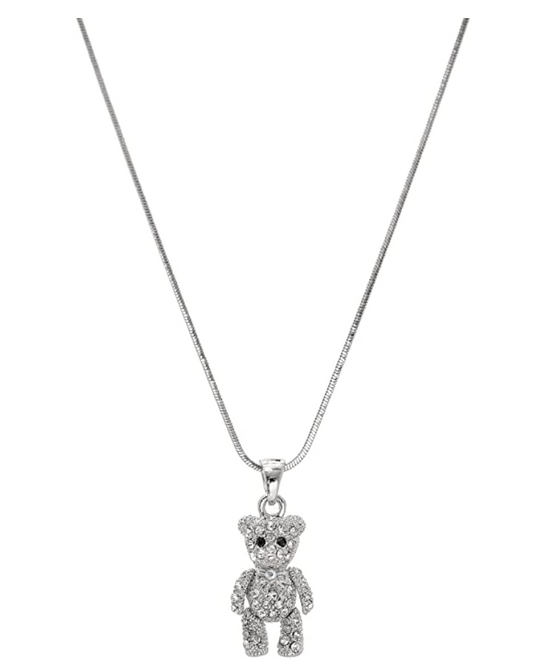 Cute Teddy Bear Necklace Pendant Diamond Teddy Bear Jewelry Gift 925 Sterling Silver Chain 18in.