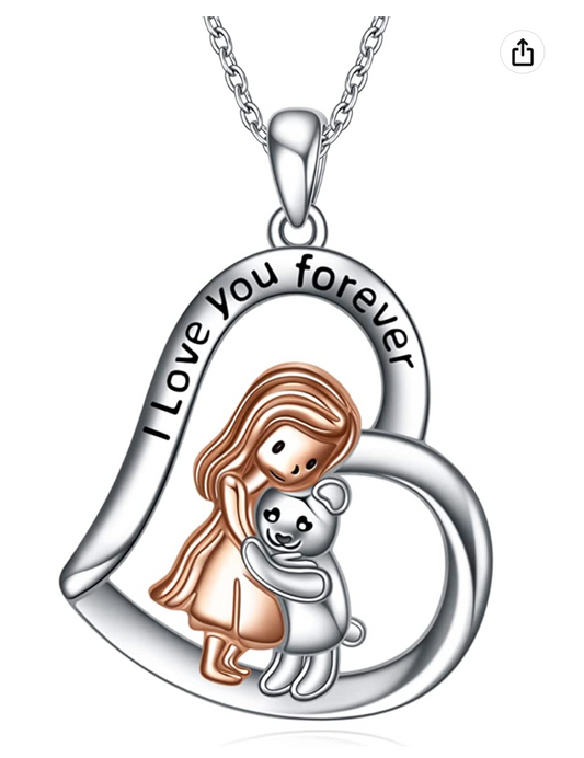 Cute Teddy Bear Hug Necklace Pendant Love Heart Bear Jewelry Gift 925 Sterling Silver 18in.