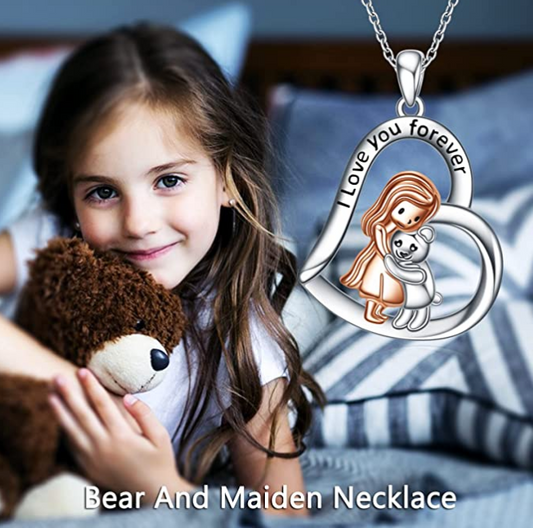 Cute Teddy Bear Hug Necklace Pendant Love Heart Bear Jewelry Gift 925 Sterling Silver 18in.