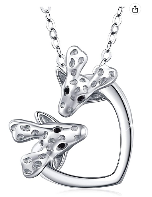 Giraffe Head Necklace Pendant Love Giraffe Heart Jewelry Lucky Chain Birthday Gift 925 Sterling Silver 20in.