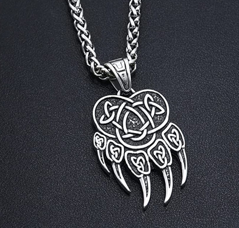 Black Bear Paw Necklace Pendant Celtic Knot Bear Claw Jewelry Norse Viking Hunter Nordic Gift Stainless Steel 24in.