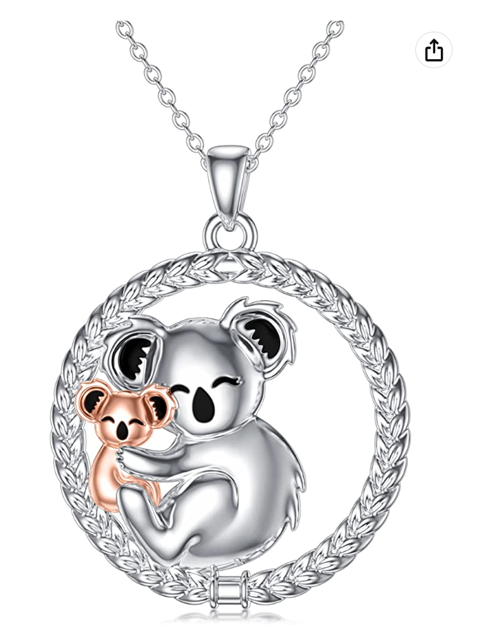 Cute Koala Bear Necklace Pendant Koala Bear Family Hug  Jewelry Women Mother Wife Girl Gift 925 Sterling Silver Chain 18in.