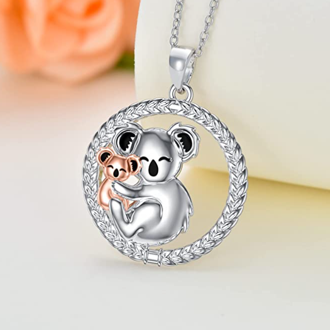 Cute Koala Bear Necklace Pendant Koala Bear Family Hug  Jewelry Women Mother Wife Girl Gift 925 Sterling Silver Chain 18in.