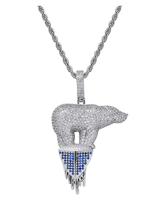 Silver Iced Out Polar Bear Chain Diamond Necklace Pendant Gold Polar Bear Hip Hop Jewelry Gift 24in.