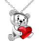 Red Heart Bear Necklace Diamond Pendant Love Bear Jewelry Women Mother Wife Girl Gift 925 Sterling Silver Chain 18in.