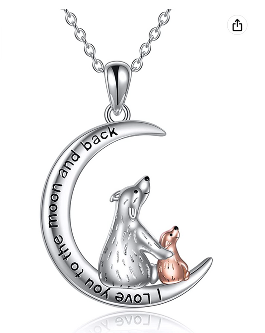 Mama Bear Necklace Pendant Moon Bear Family Jewelry Women Mother Wife Girl Gift 925 Sterling Silver Chain 18in.