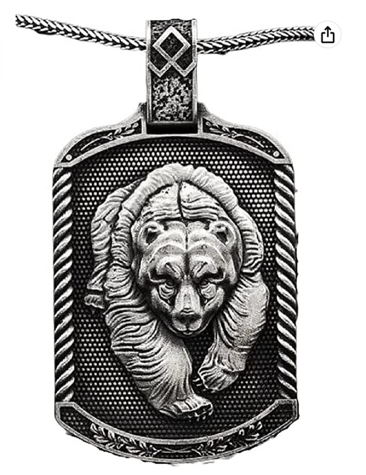 Bear Dog Tag Necklace Pendant Celtic Bear Jewelry Black Norse Viking Hunter Nordic Gift Stainless Steel 24in.