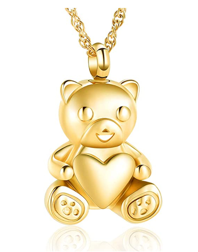 Gold Bear Love Heart Necklace Pendant Cute Bear Jewelry Blue Black Silver Women Mother Wife Girl Gift 925 Sterling Silver Chain 18in.