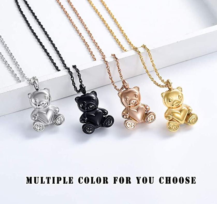 Gold Bear Love Heart Necklace Pendant Cute Bear Jewelry Blue Black Silver Women Mother Wife Girl Gift 925 Sterling Silver Chain 18in.