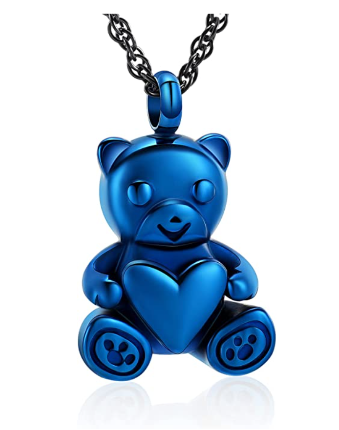 Gold Bear Love Heart Necklace Pendant Cute Bear Jewelry Blue Black Silver Women Mother Wife Girl Gift 925 Sterling Silver Chain 18in.