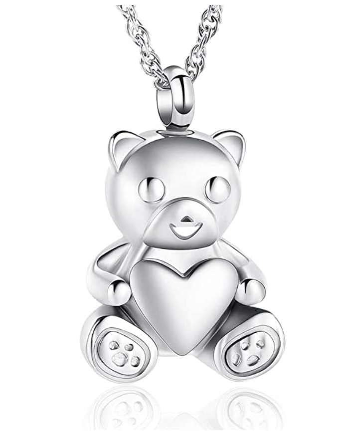 Gold Bear Love Heart Necklace Pendant Cute Bear Jewelry Blue Black Silver Women Mother Wife Girl Gift 925 Sterling Silver Chain 18in.